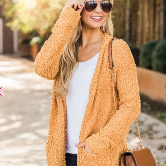 Chunky knit popcorn cardigan- mustard - Picture 7 of 8